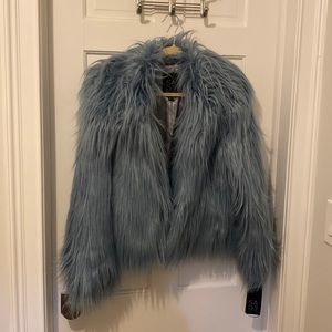 Sage collective faux fur coat in blue -M
